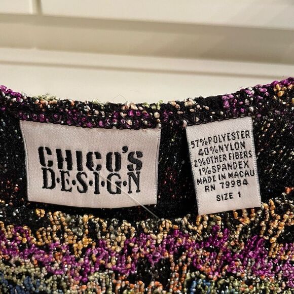 Vtg Chicos Design Tank Womens 1 Knit Floral Flower Motif Scoopneck Eclectic Gran - Picture 3 of 4